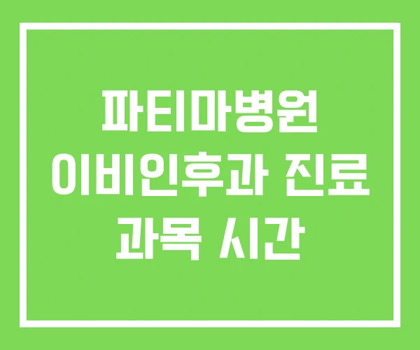 파티마병원 이비인후과 진료 과목 시간