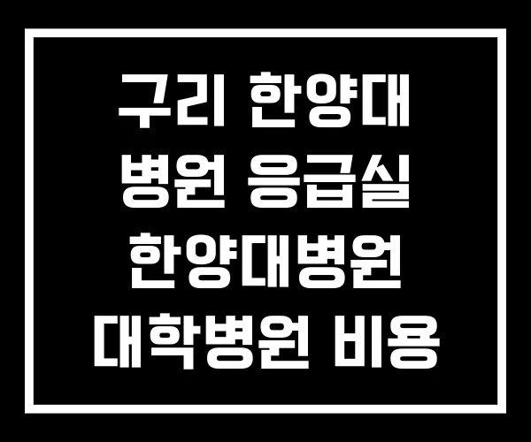 구리 한양대 병원 응급실 한양대병원 대학병원 비용